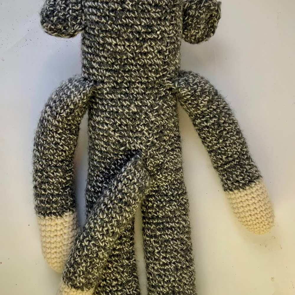 Two large sock monkeys friends - crochet in green and grey/salt and pepper - Picture 4 of 4